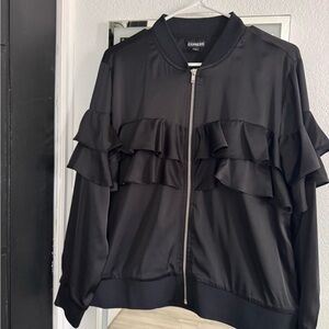 Express Black Bomber Jacket with Ruffle Details